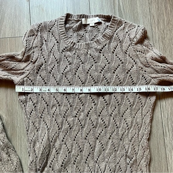 LOFT tan wool blend crochet pullover Long Sleeve sweater SZ M - Picture 7 of 8